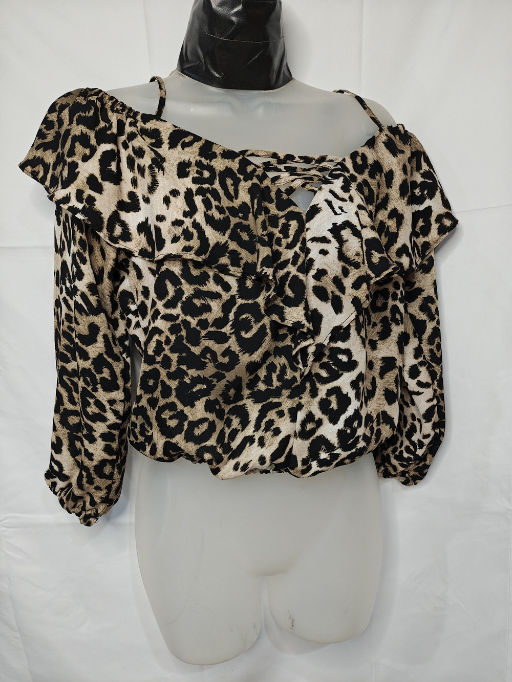 Liberty Love Leopard Ruffle Off-Shoulder Blouse - Beige/Black